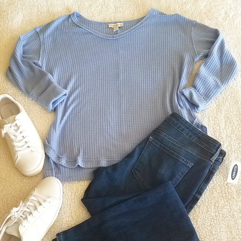 Vintage America Blue Long Sleeve Waffle Top L